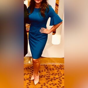 Preston & York Size 8 -3/4 Sleeves Sleeve Sheath Dress- Teal